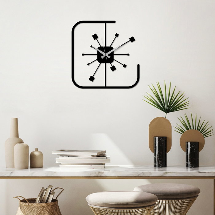 Wallity Reloj de Pared Decorativo Cuadrado de Metal Negro